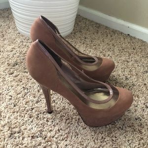 5.5” Platform Faux Suede Heels 10M Dark Nude Clay